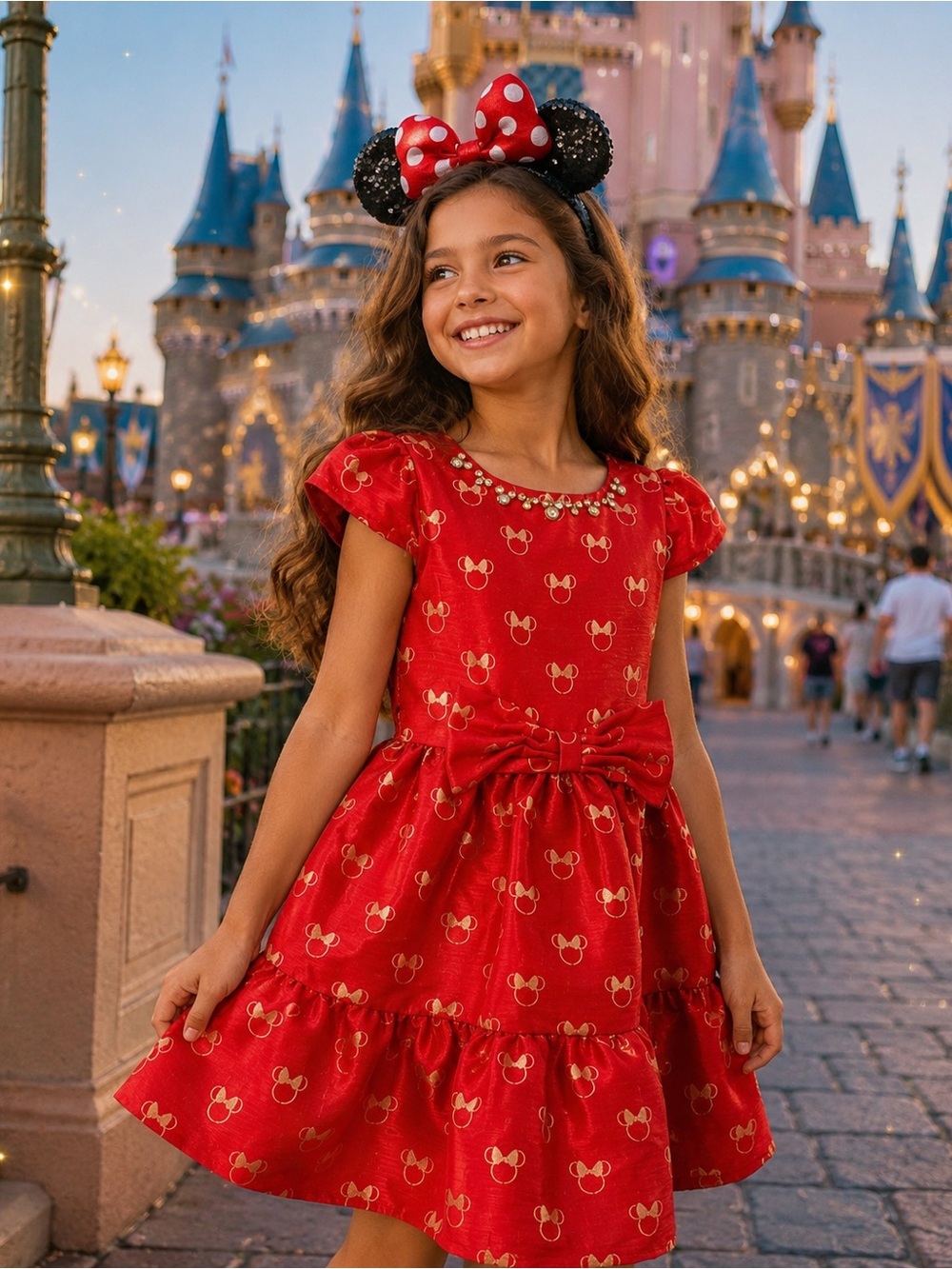 Disney Minnie Mouse Party Dress Girls Size 9/10 140 cm Red Holiday